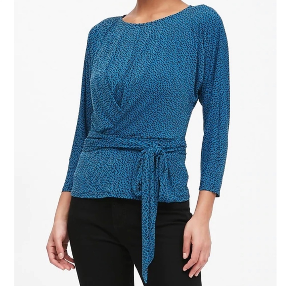 NWT Banana Republic Tie-Front Top in Blue Leopard Print Size Small S NEW L1009